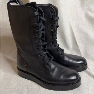 Bottega Veneta Black Leather Lace-Up Boots 37